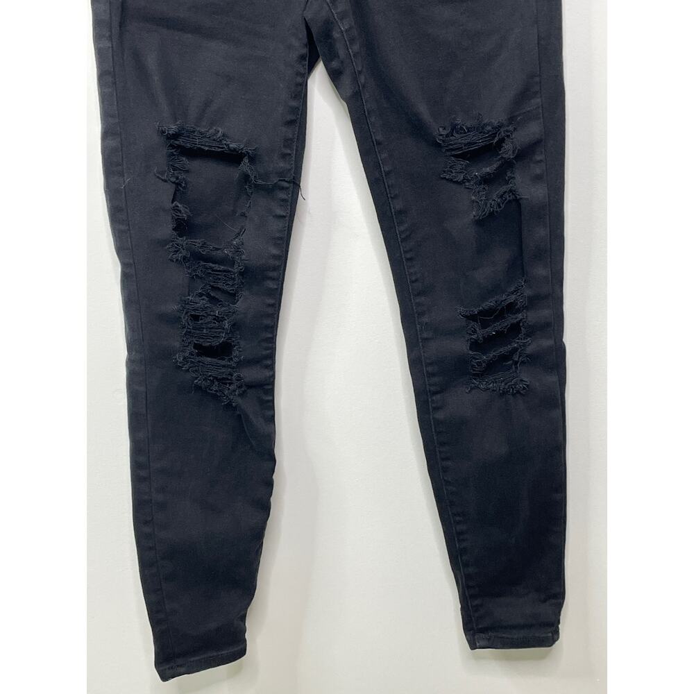 American Eagle Curvy High Rise Distressed Denim Jegging Jeans Black Punk Goth 0 - Picture 3 of 10